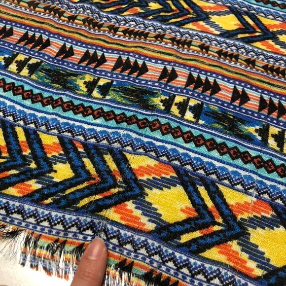 Artsy Boho Lightweight Summer Aztec Arrow Bright Fun Blue Yellow Orange Scarf - Picture 7 of 12